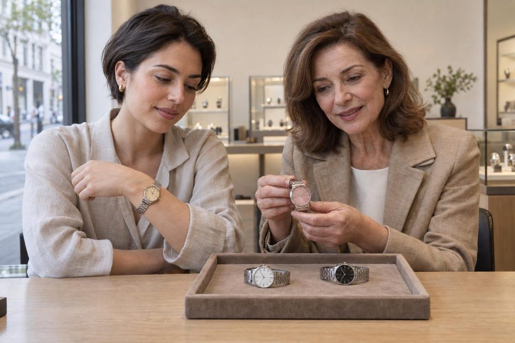 Montre pour femme aux reflets délicats sur le cadran