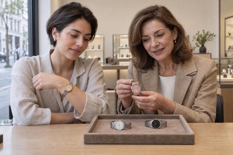 Montre pour femme aux reflets délicats sur le cadran
