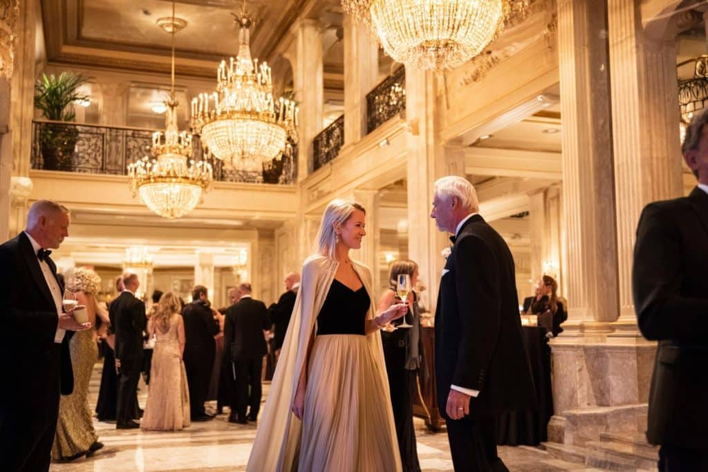 femme elegante en robe de soiree avec cape 1